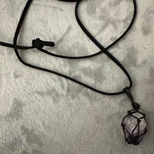 Black Cord Necklace with Amethyst color Stone Pendant